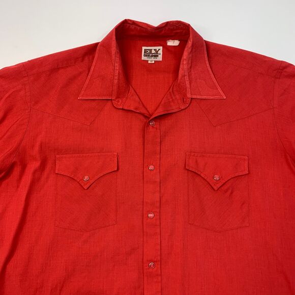 Vintage Ely Cattleman Shirt Mens 18 Pearl Snap Buttons Western Rolled Cap Sleeve - Picture 3 of 10